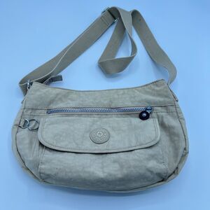 Kipling Syro Nylon Crossbody Shoulder Bag Beige Tan Multi Pocket